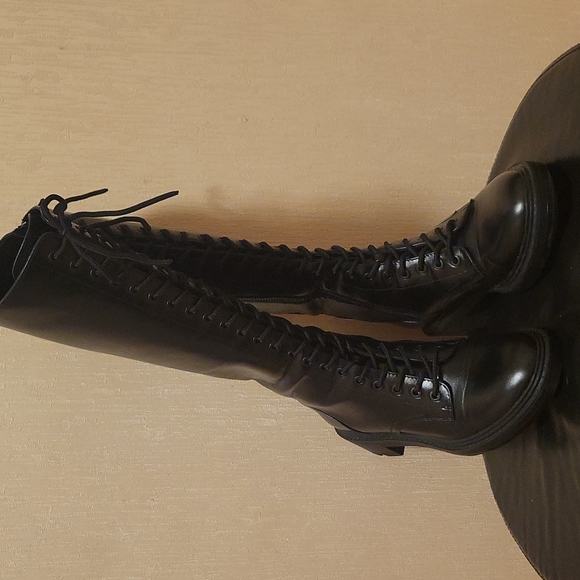 Zara Shoes - Like new Zara US7.5/Euro38 combat style leather knee boots.Worn 2 times